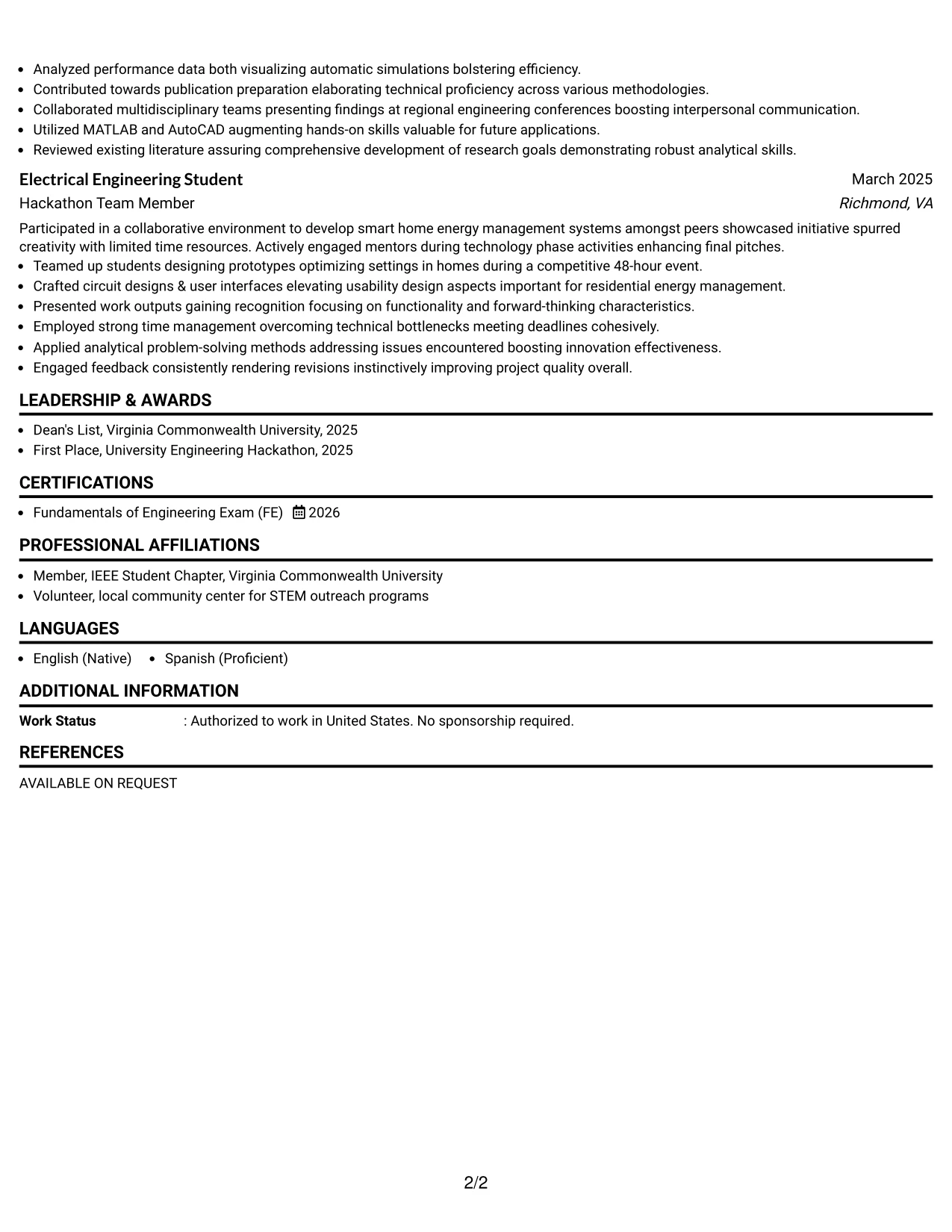 Resume Example Page 2