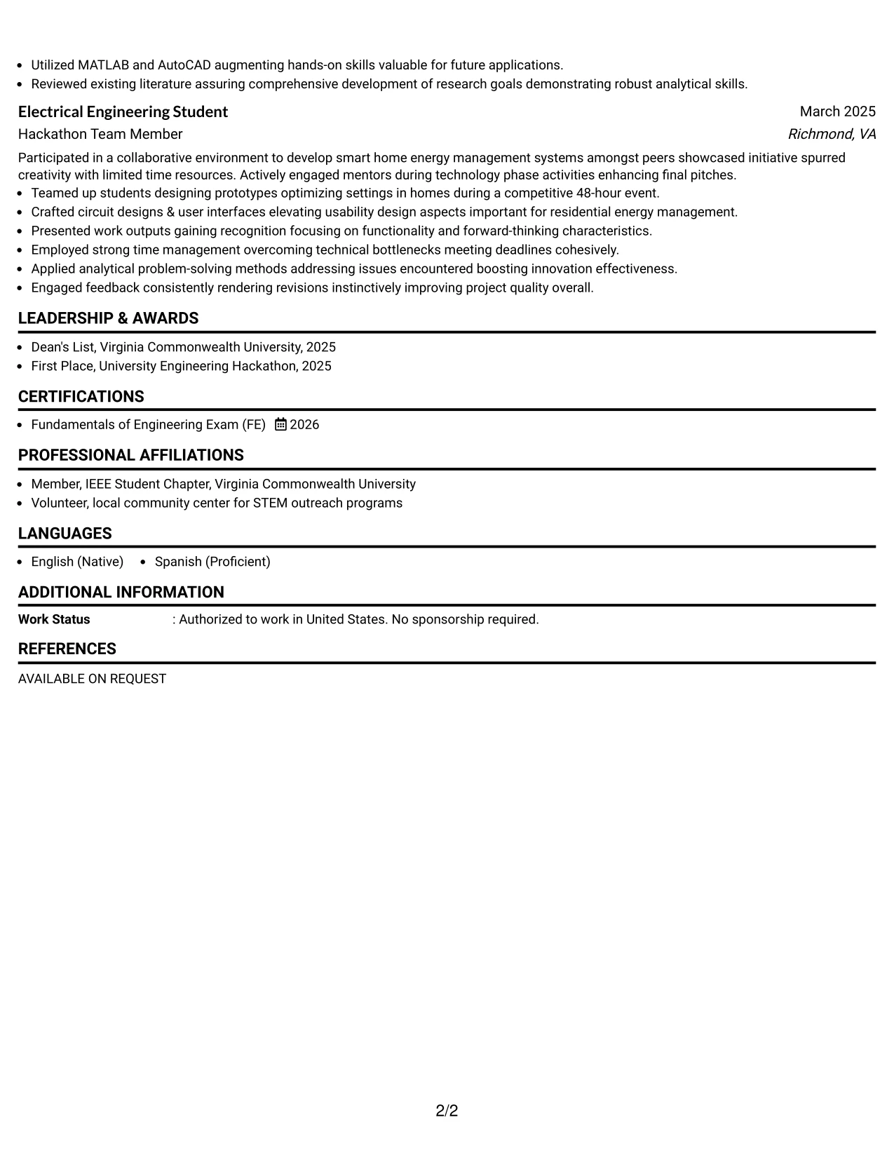 Resume Example Page 2