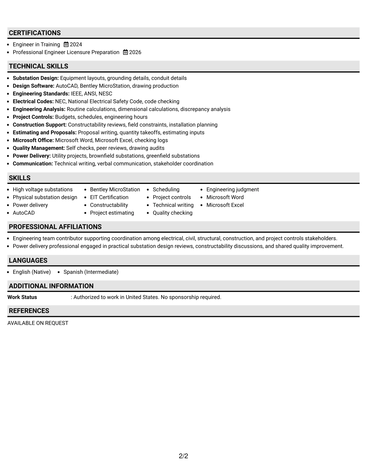 Resume Example Page 2