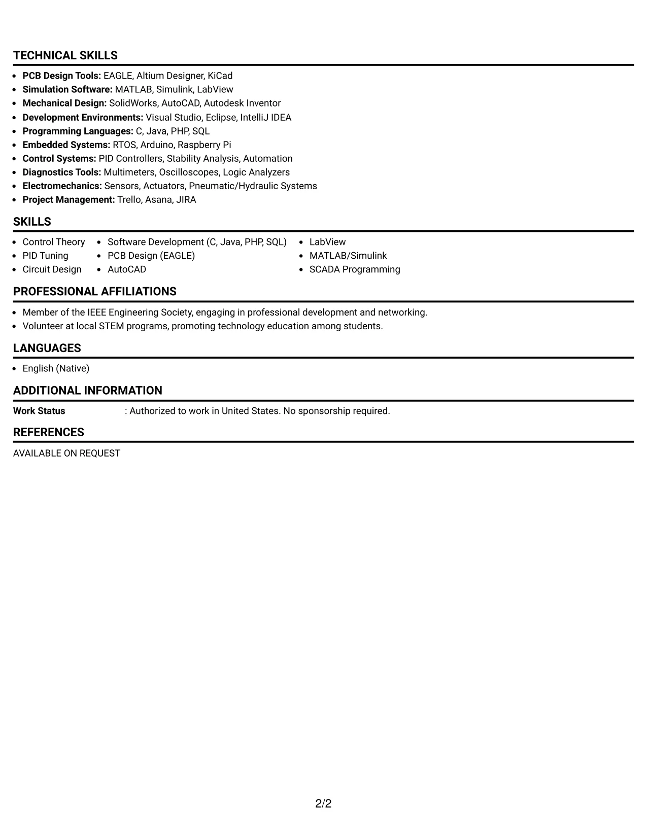 Resume Example Page 2