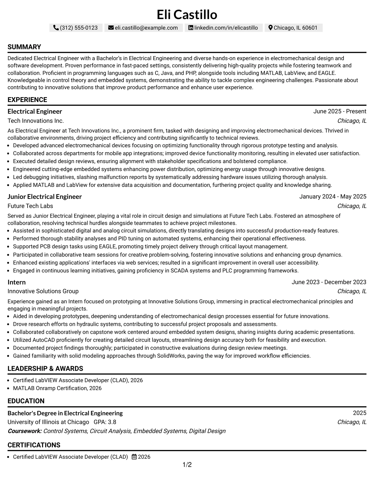 Resume Example Page 1