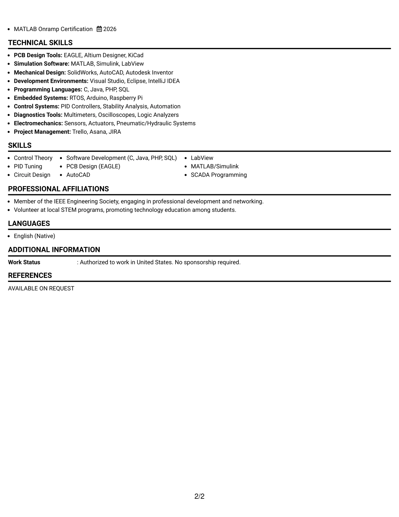 Resume Example Page 2