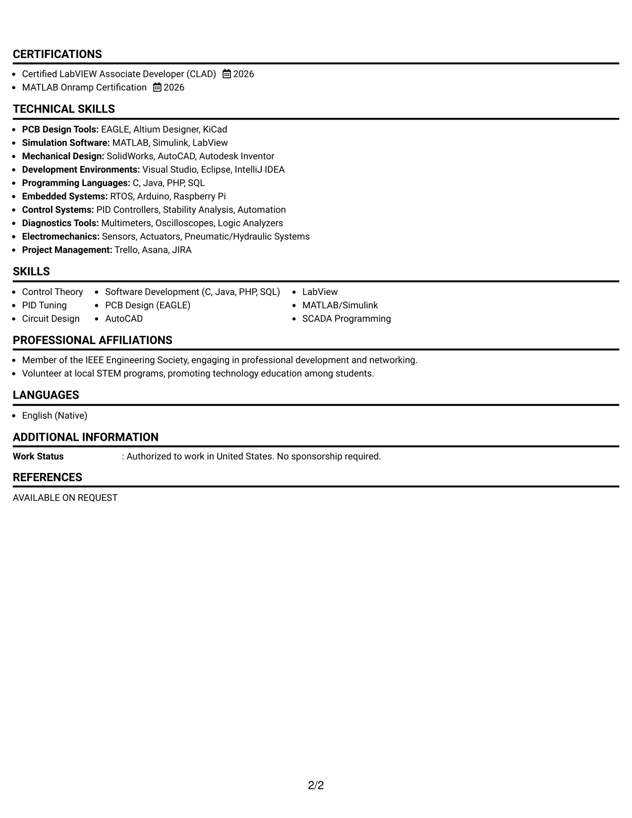 Resume Example Page 2
