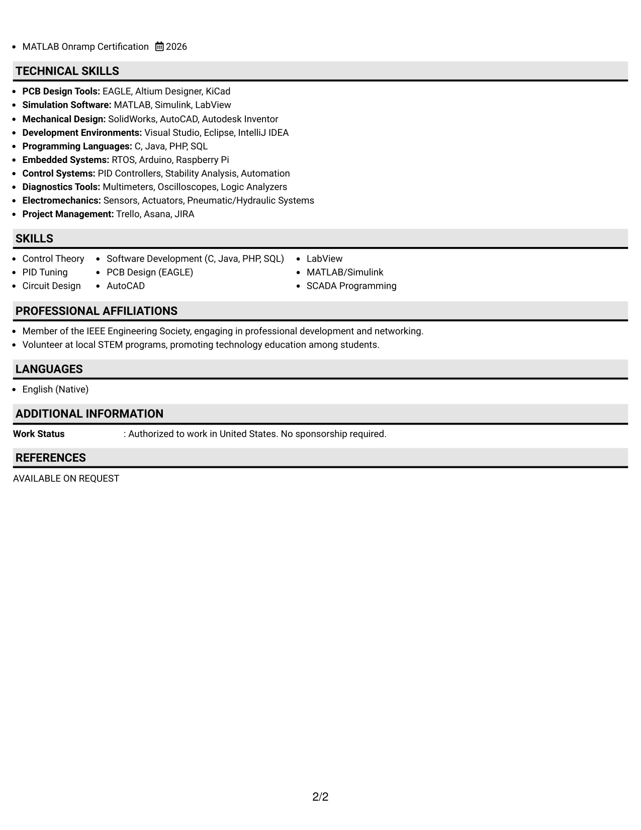 Resume Example Page 2