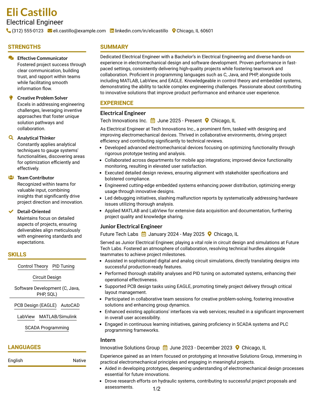 Resume Example Page 1
