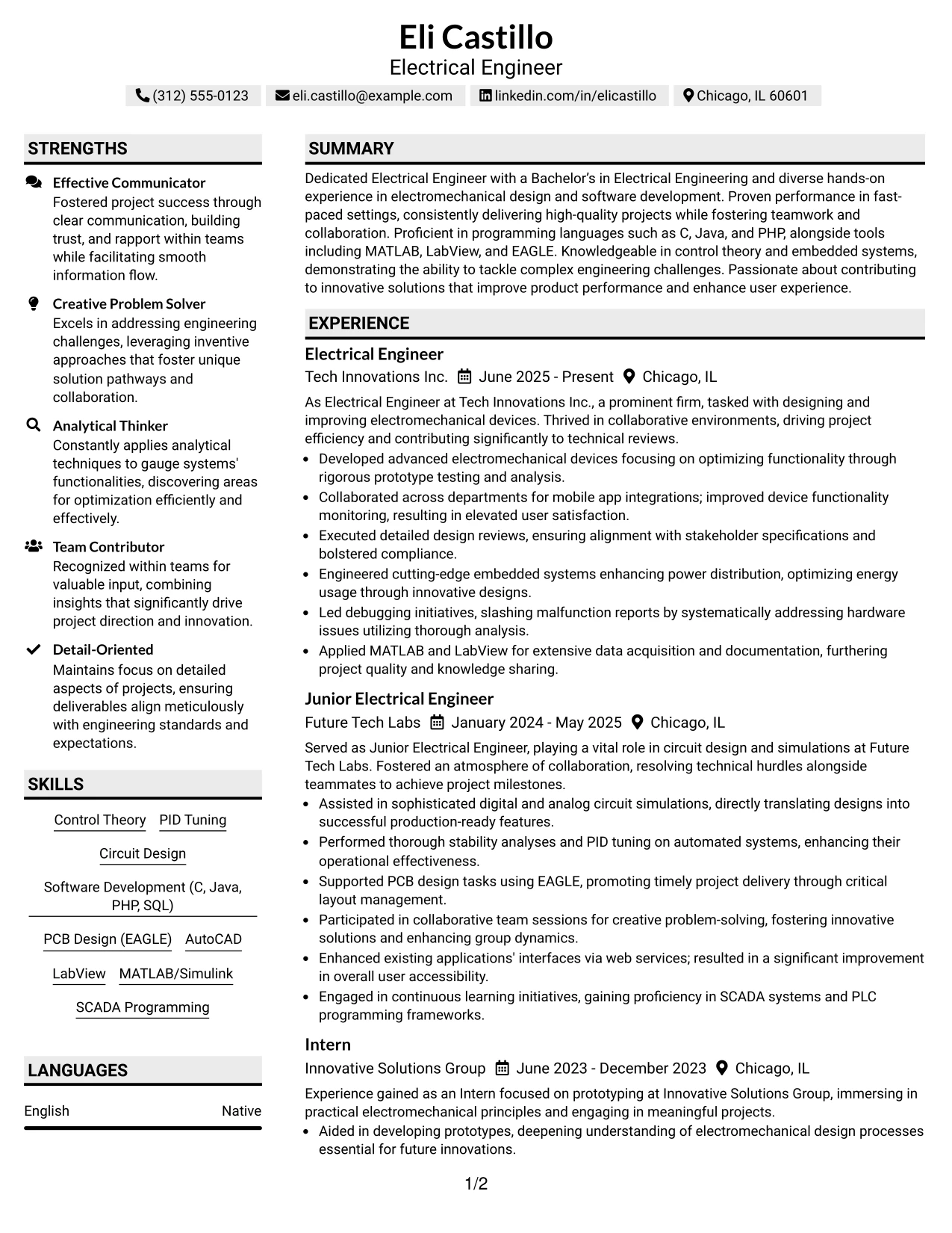 Resume Example Page 1