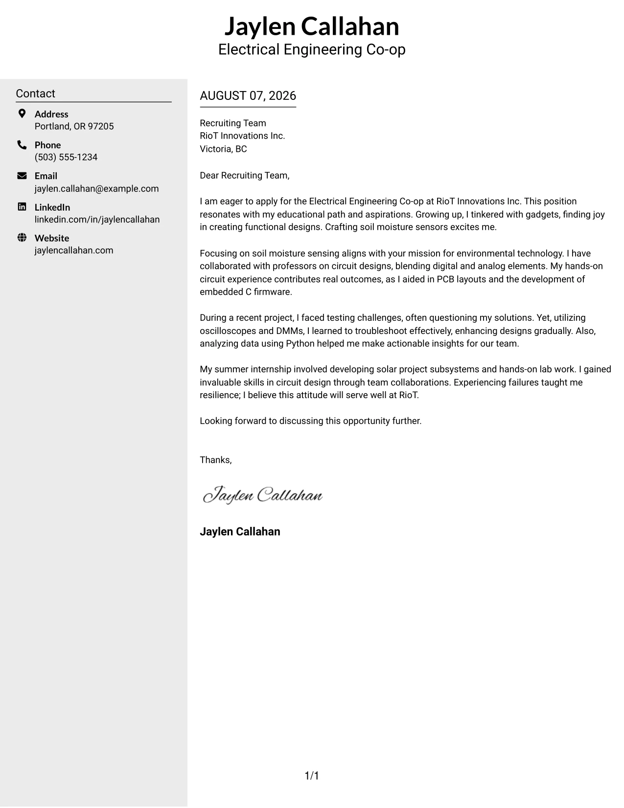 Resume Example Page 1