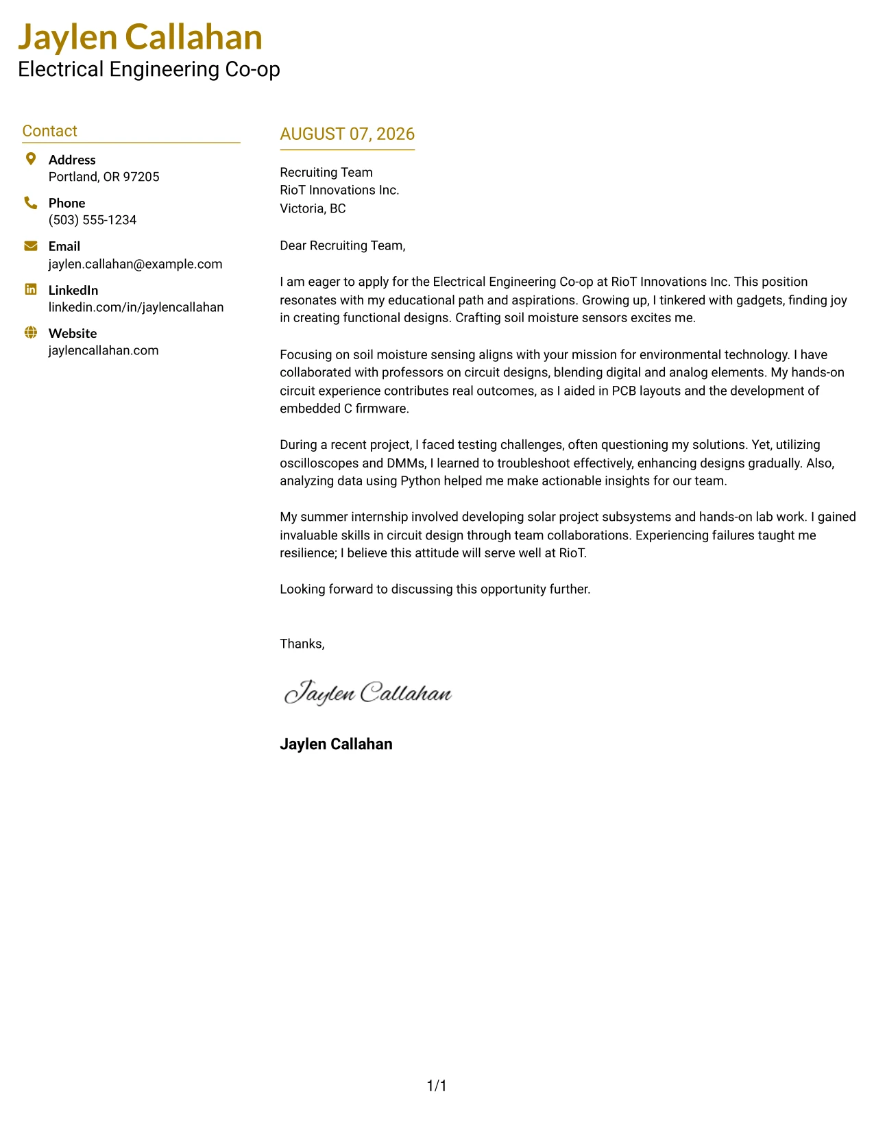 Resume Example Page 1