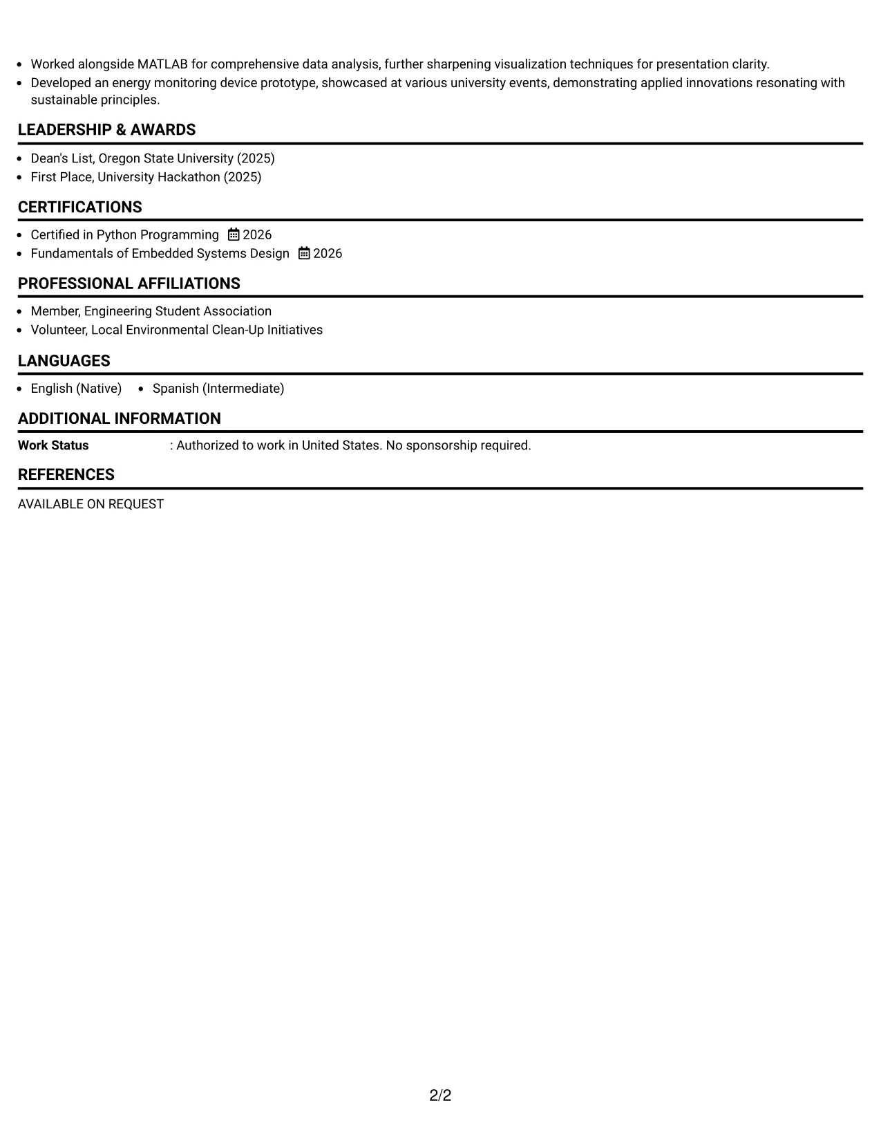 Resume Example Page 2