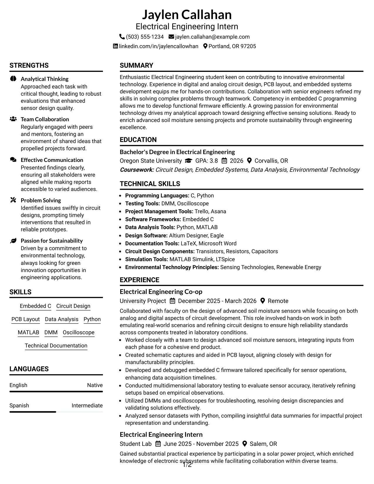 Resume Example Page 1