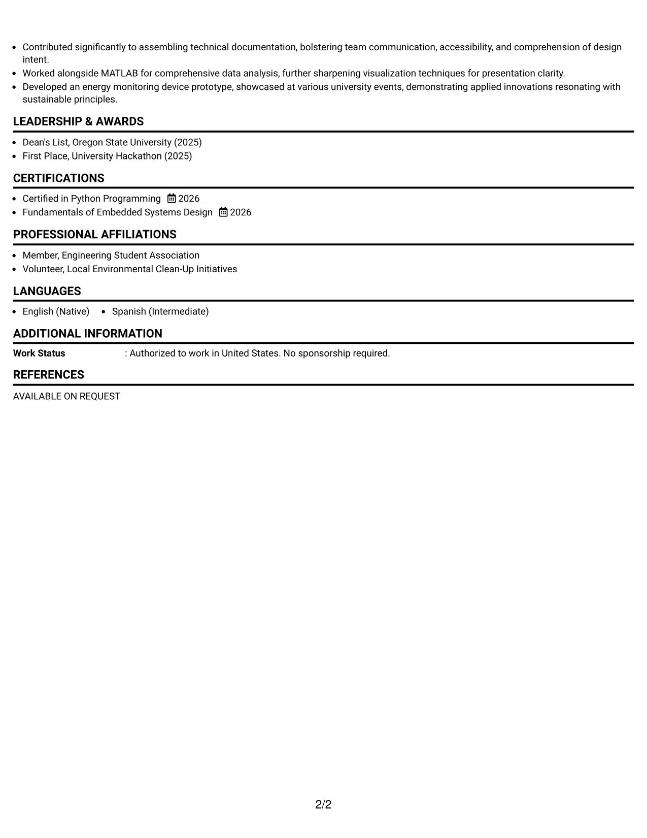 Resume Example Page 2