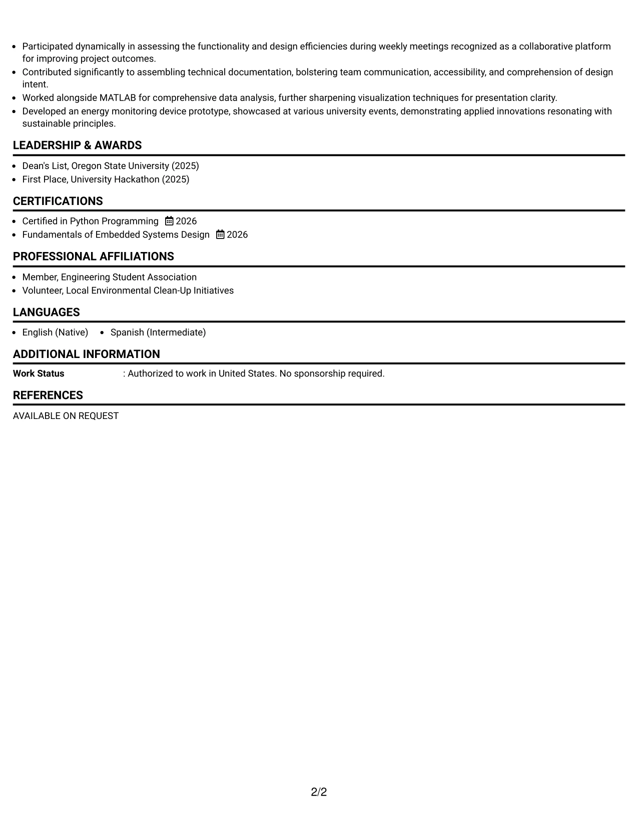 Resume Example Page 2