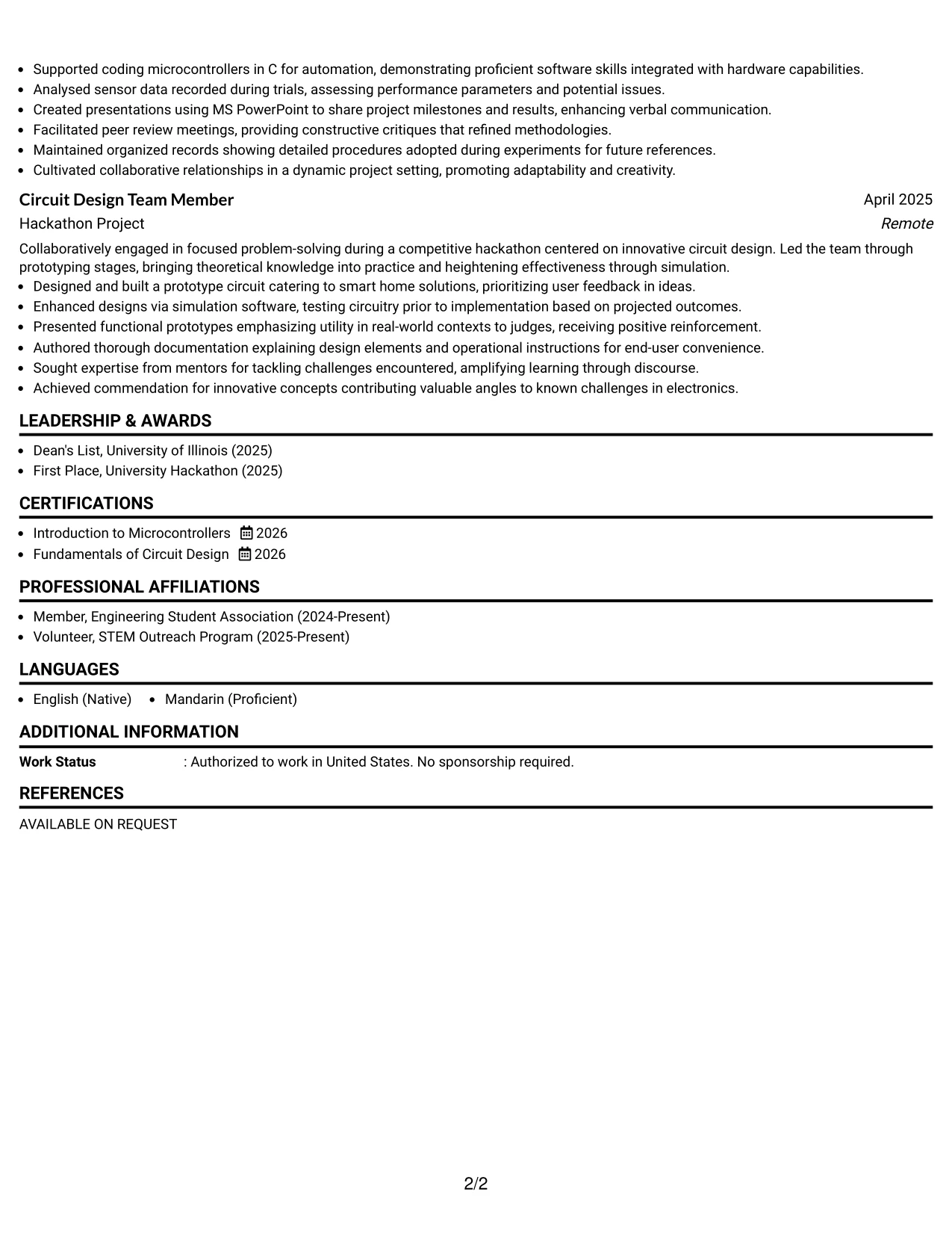 Resume Example Page 2
