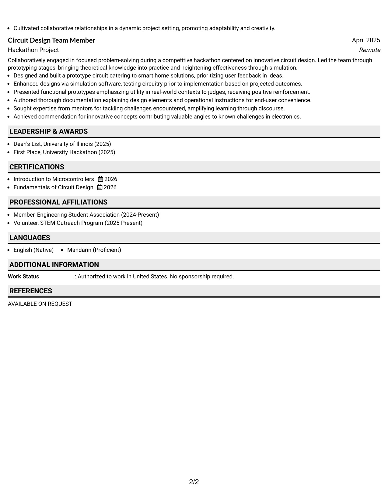 Resume Example Page 2