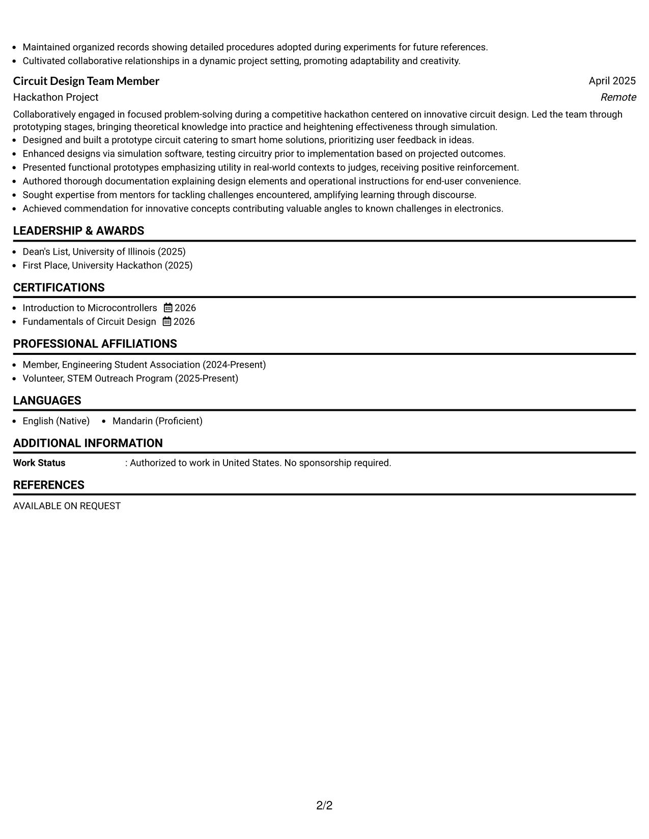 Resume Example Page 2