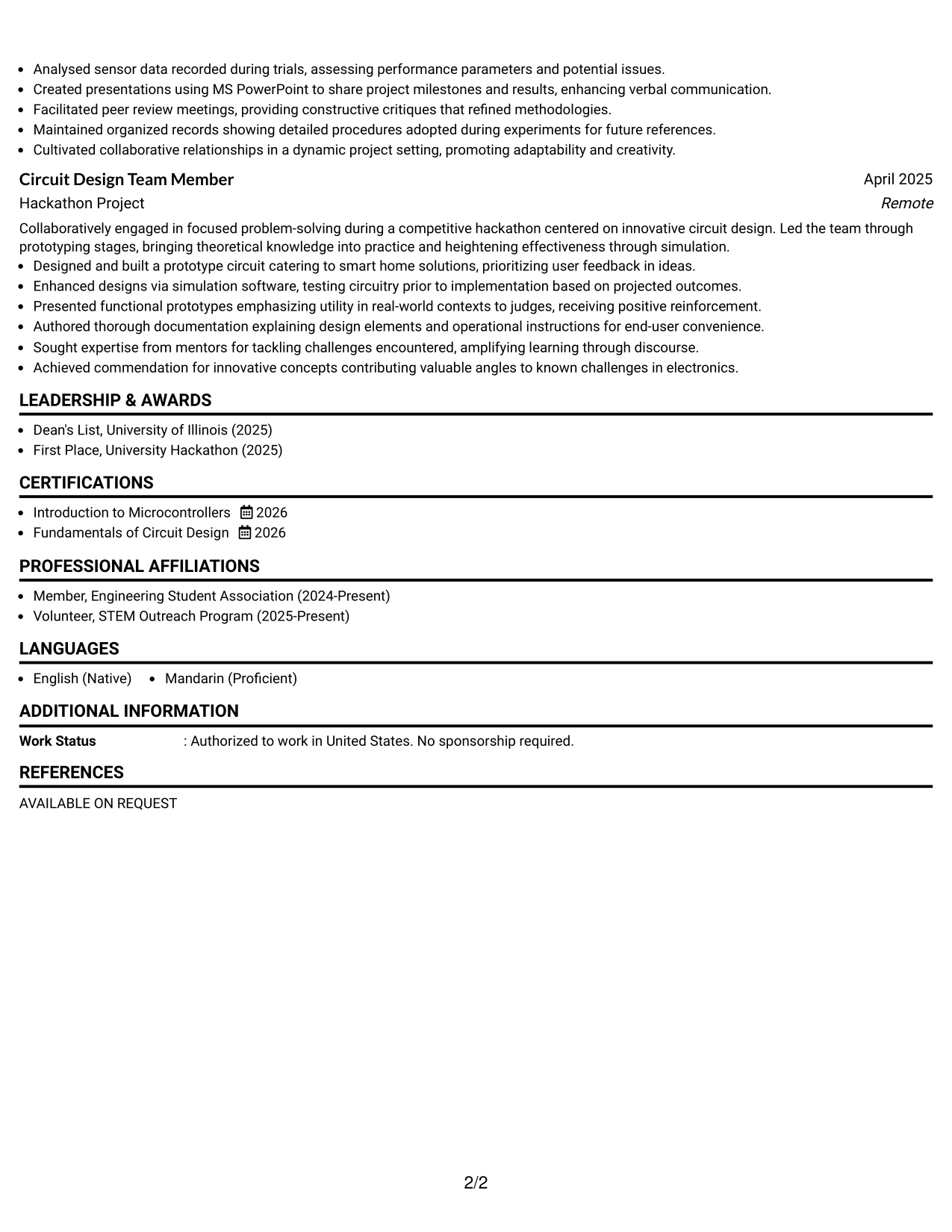 Resume Example Page 2