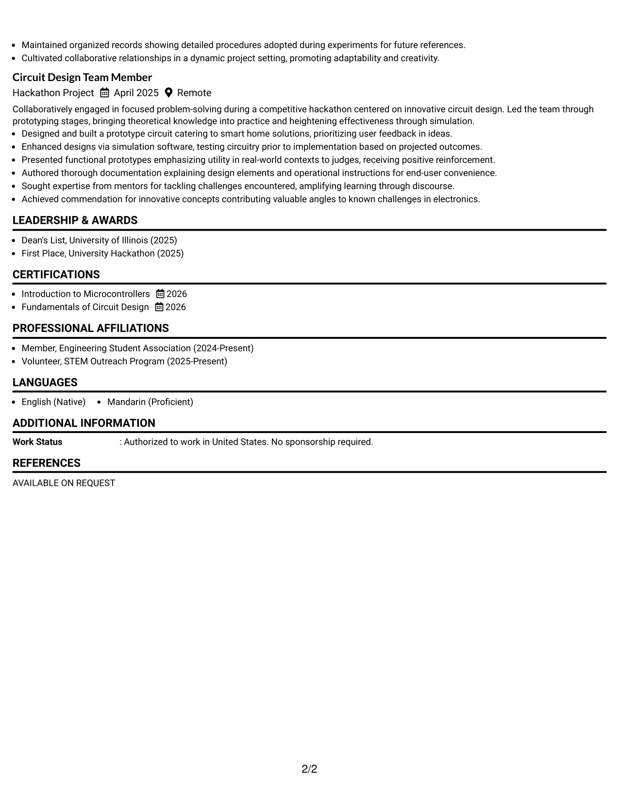 Resume Example Page 2