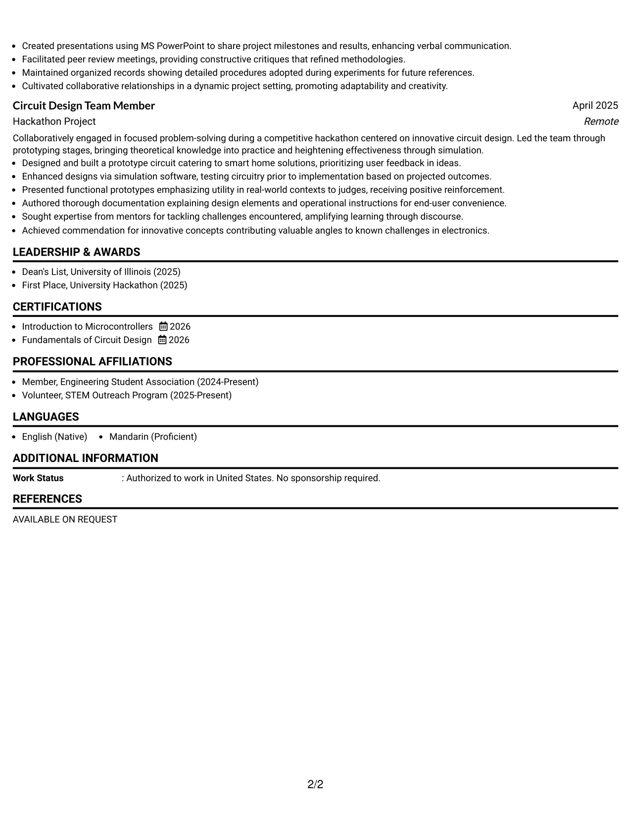 Resume Example Page 2