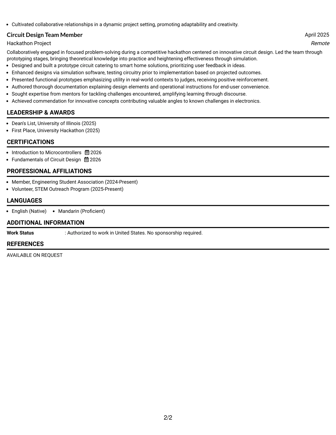 Resume Example Page 2
