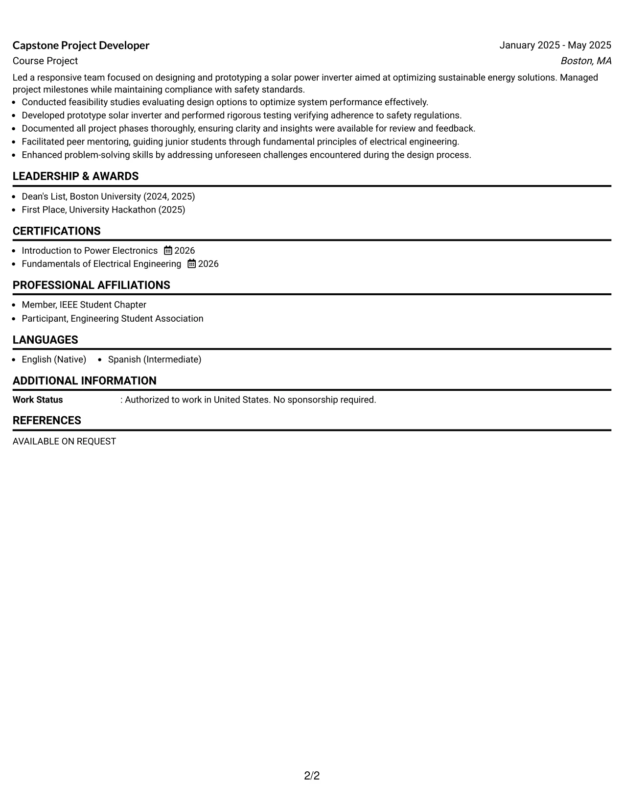 Resume Example Page 2