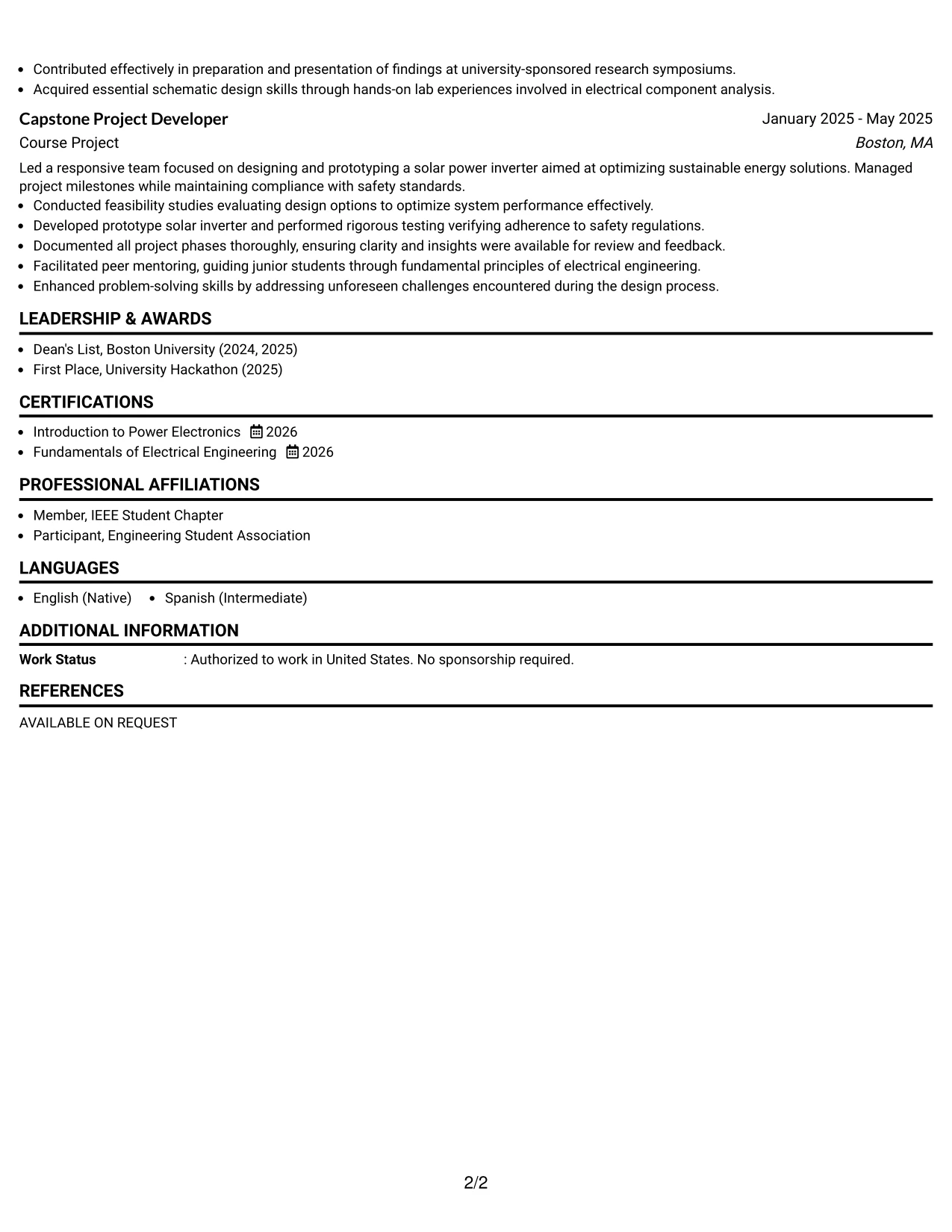 Resume Example Page 2