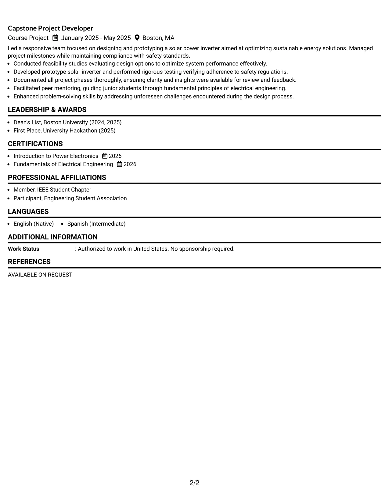 Resume Example Page 2