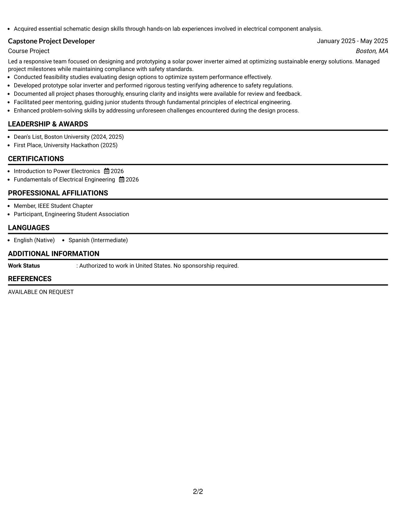 Resume Example Page 2