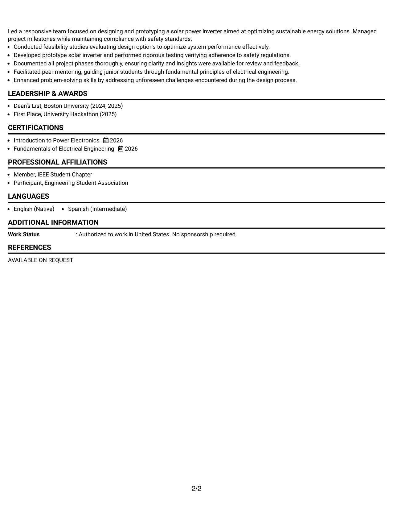 Resume Example Page 2