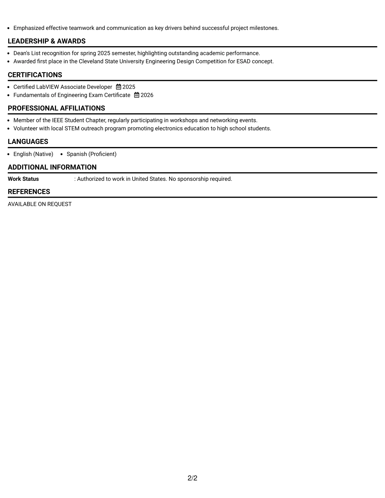 Resume Example Page 2