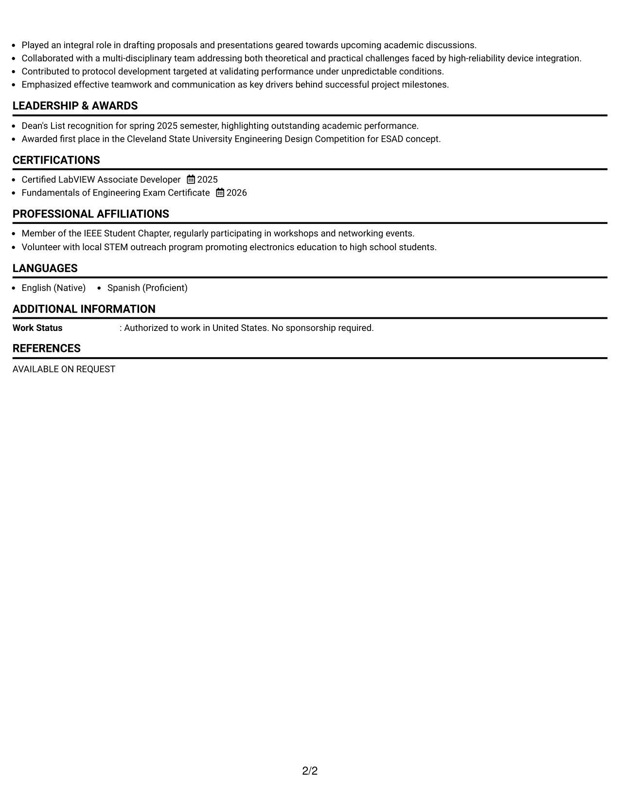 Resume Example Page 2