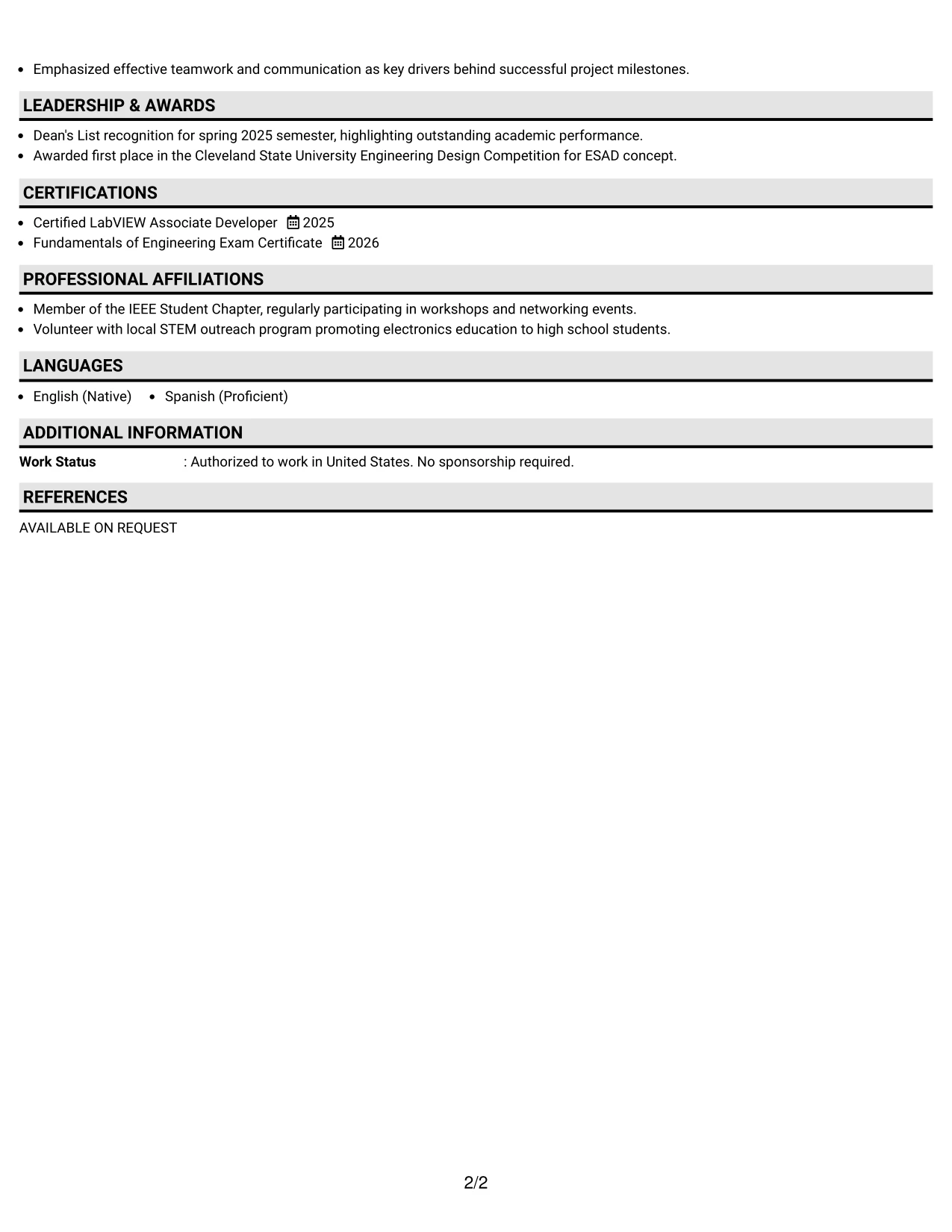 Resume Example Page 2