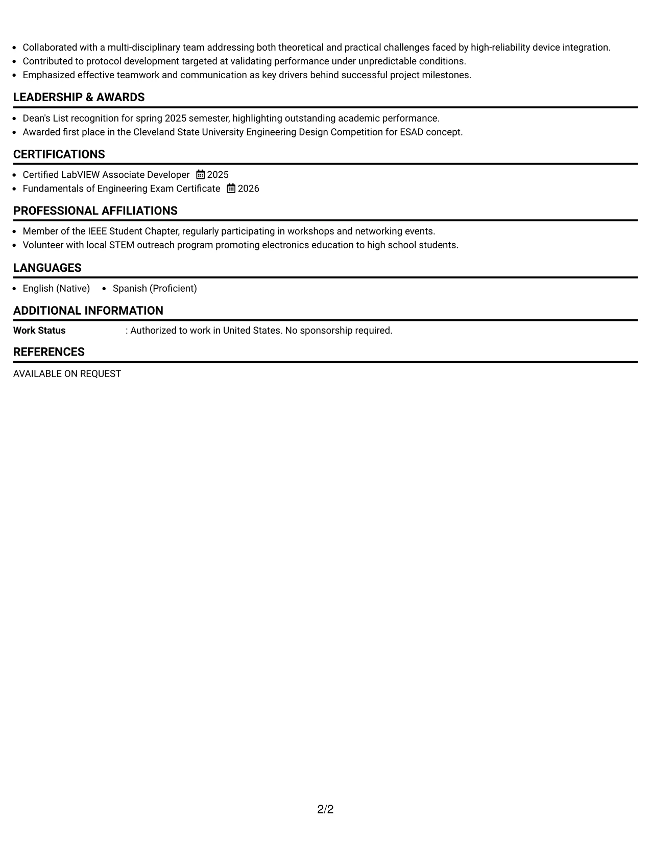 Resume Example Page 2