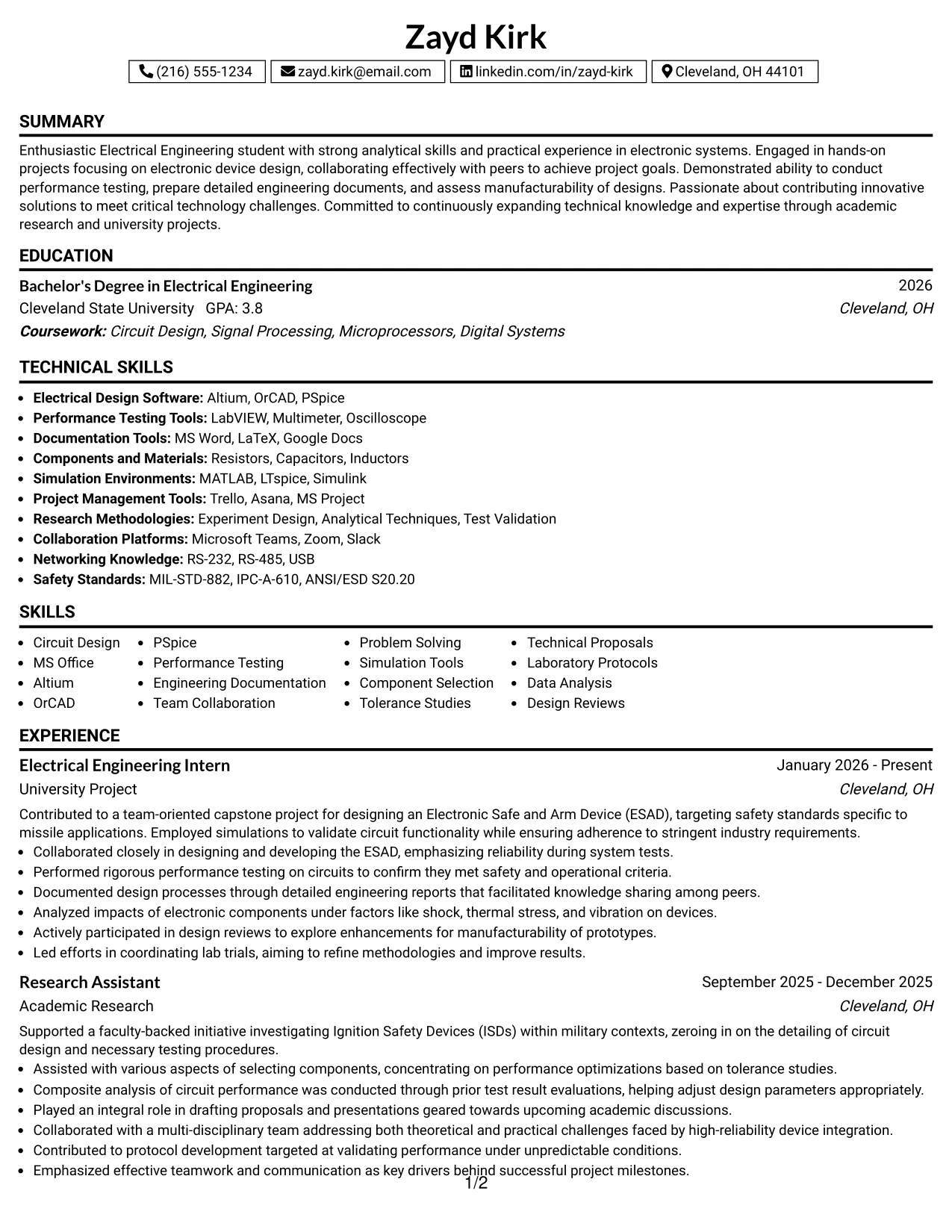 Resume Example Page 1