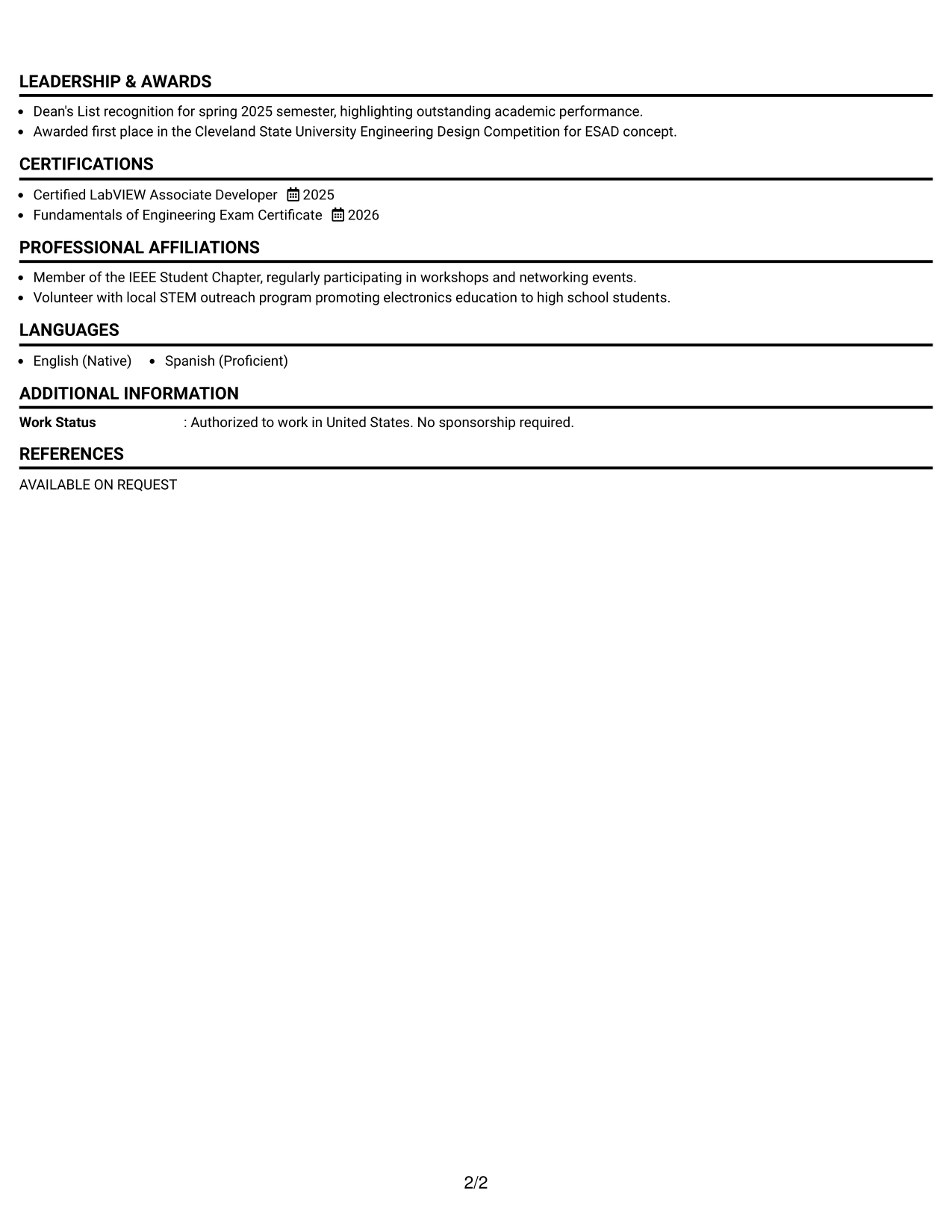 Resume Example Page 2
