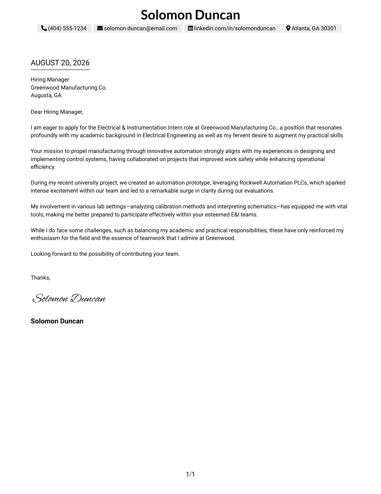 Resume Example Page 1