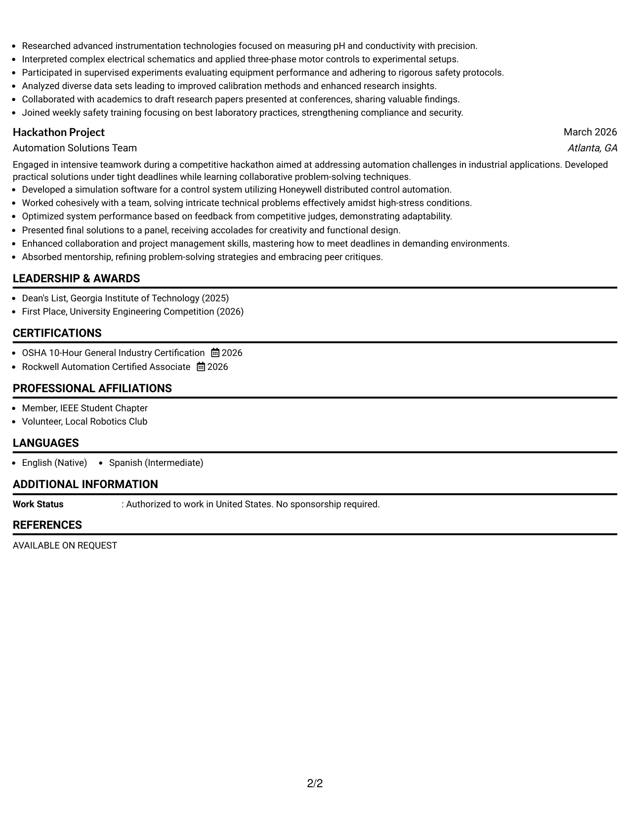 Resume Example Page 2