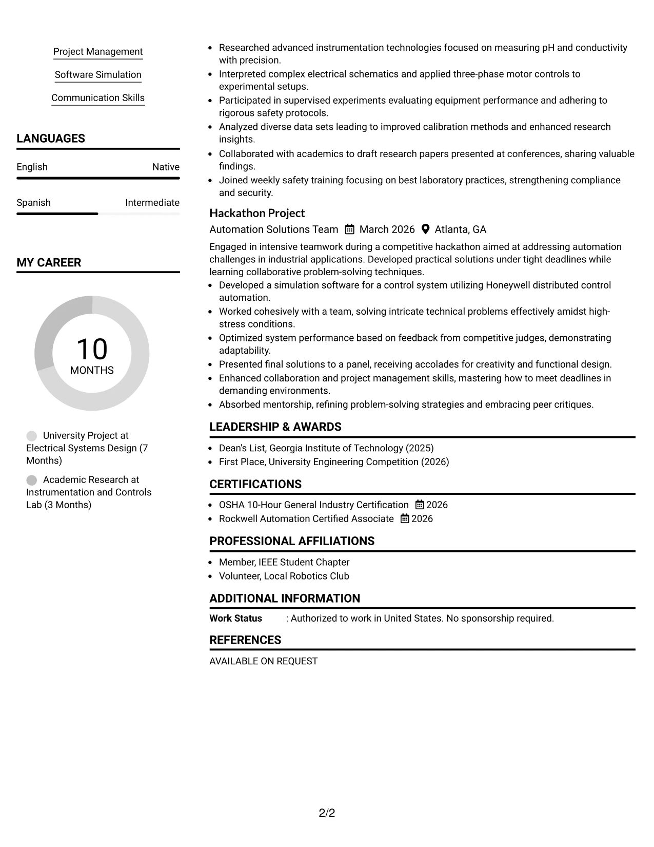 Resume Example Page 2
