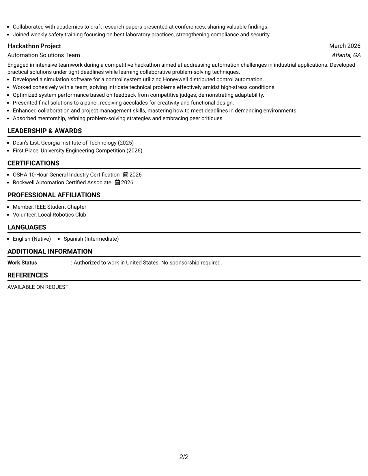Resume Example Page 2