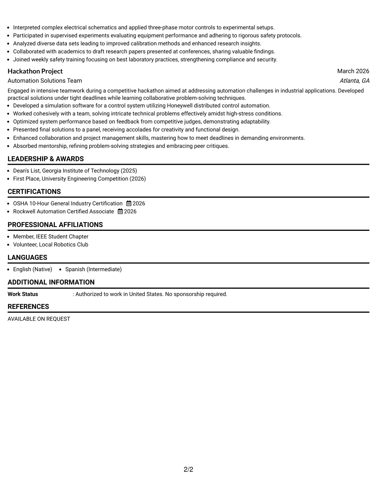 Resume Example Page 2