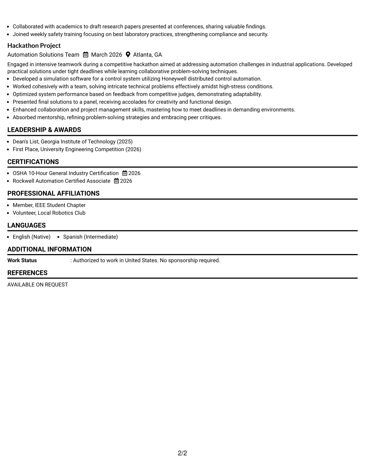 Resume Example Page 2