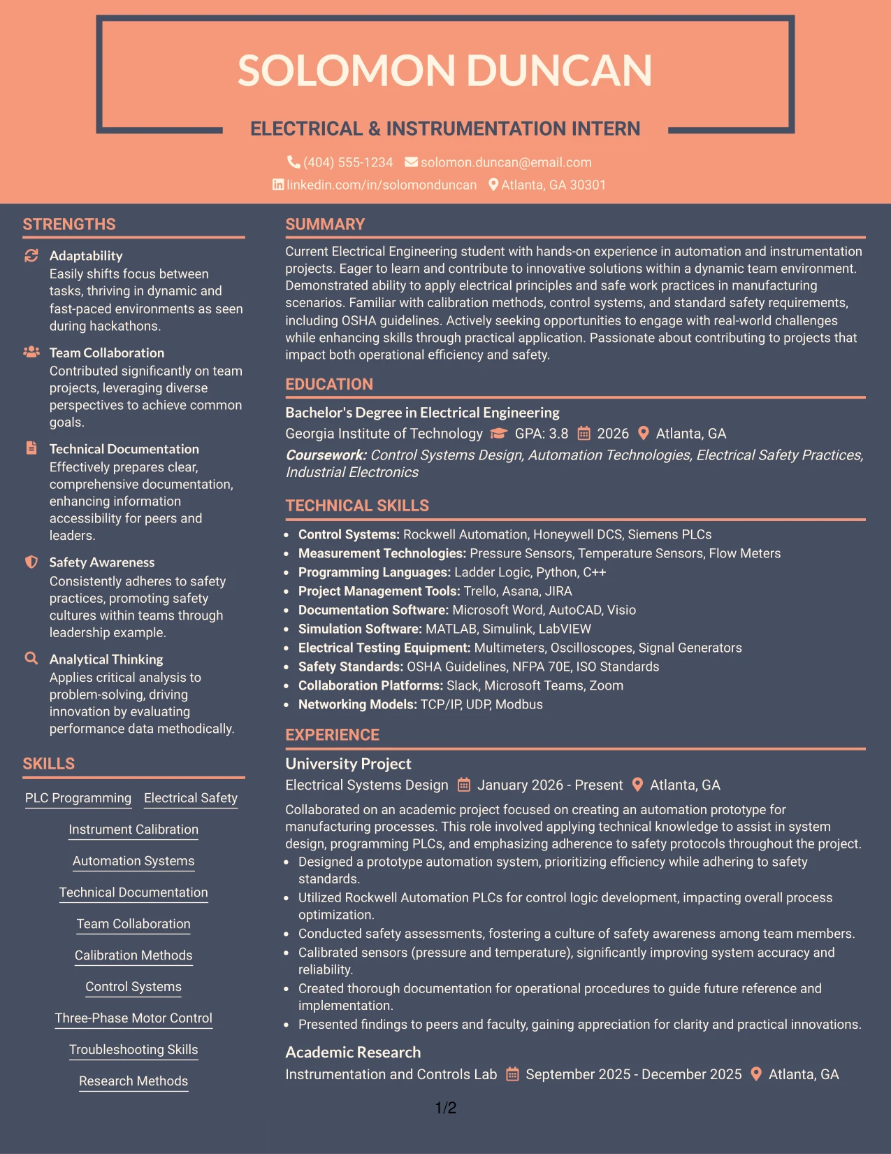 Resume Example Page 1