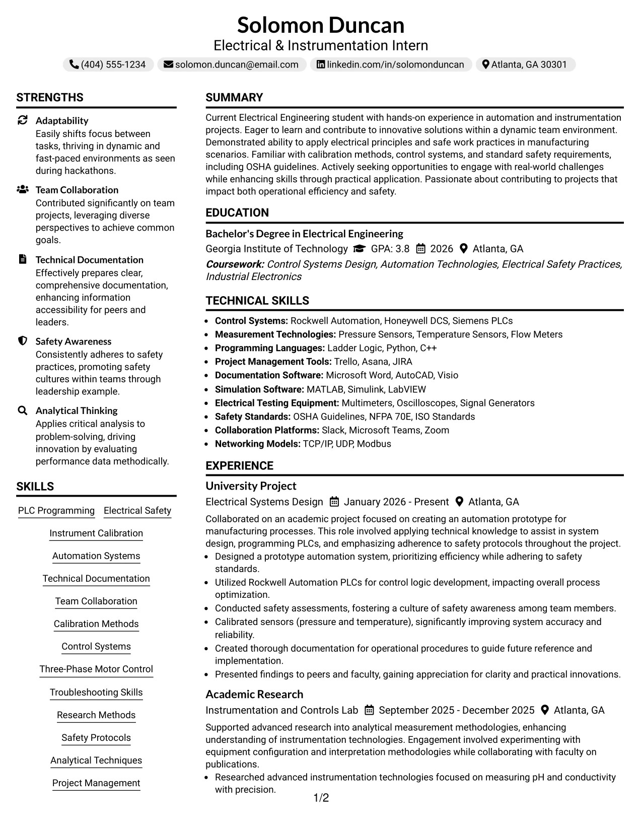 Resume Example Page 1