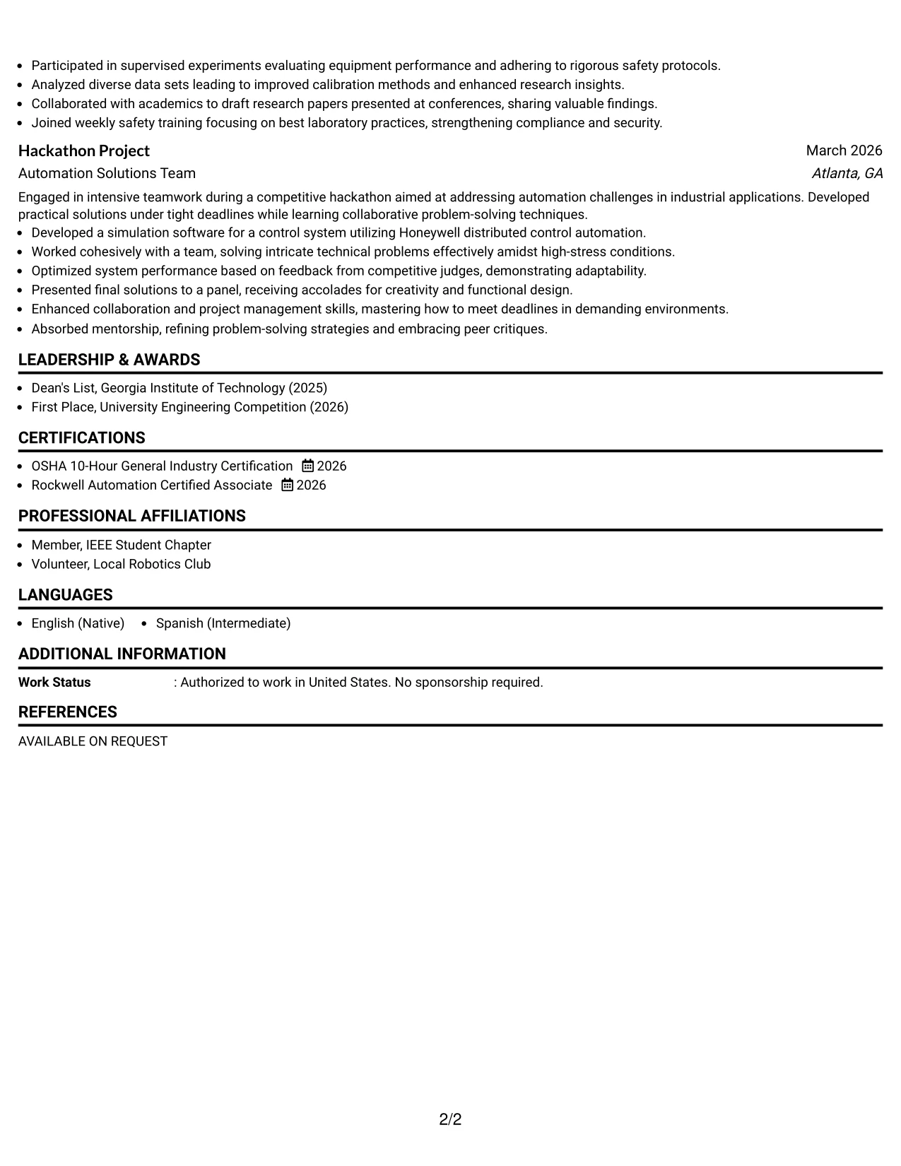 Resume Example Page 2