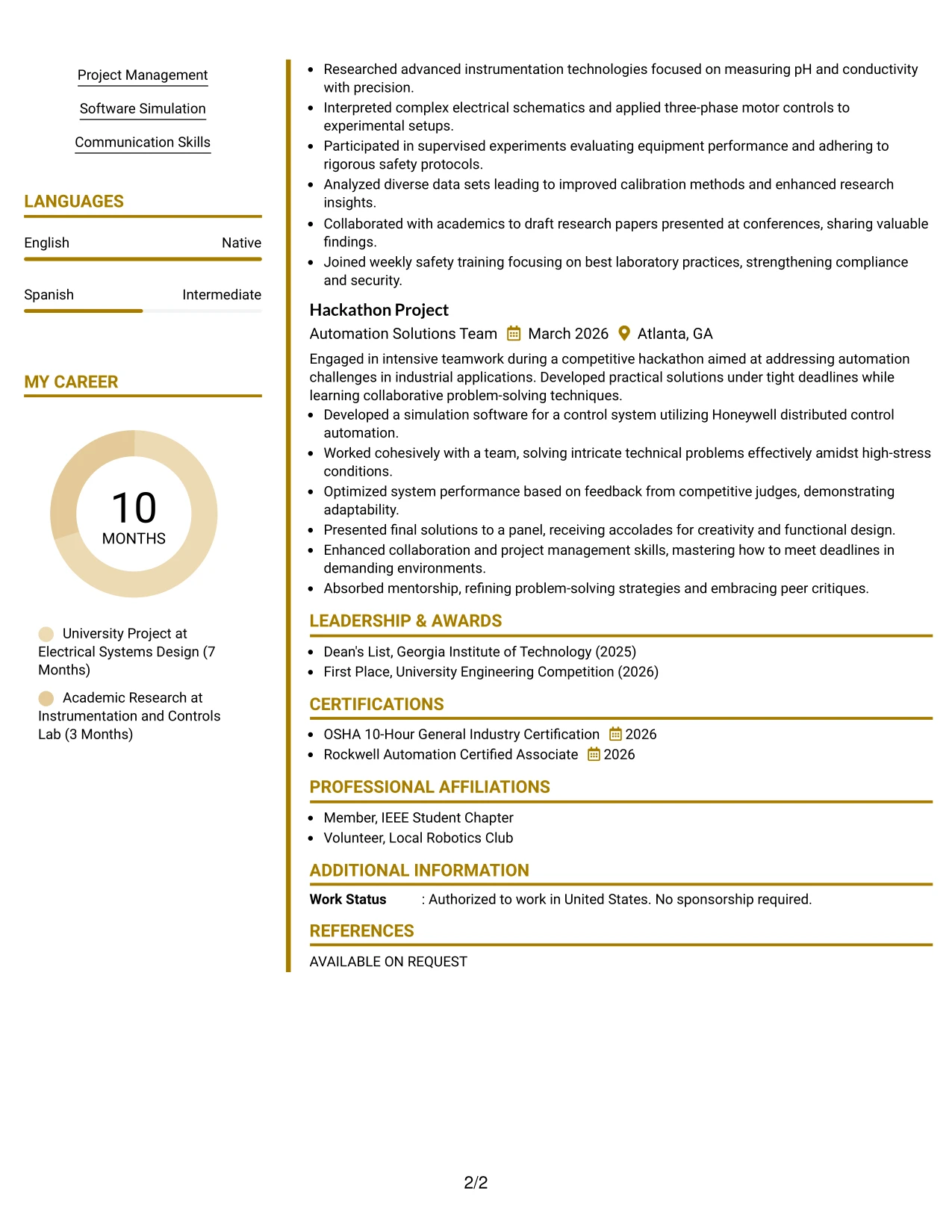 Resume Example Page 2