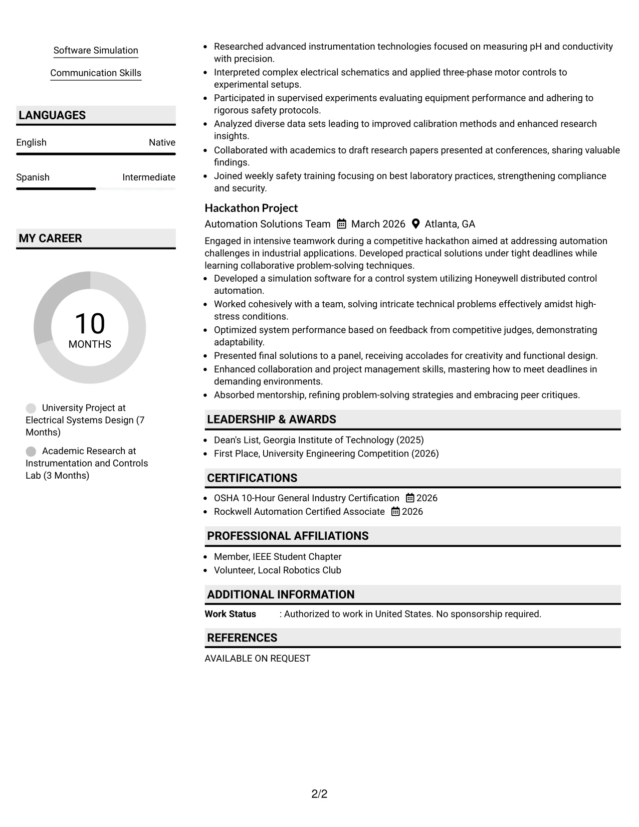 Resume Example Page 2