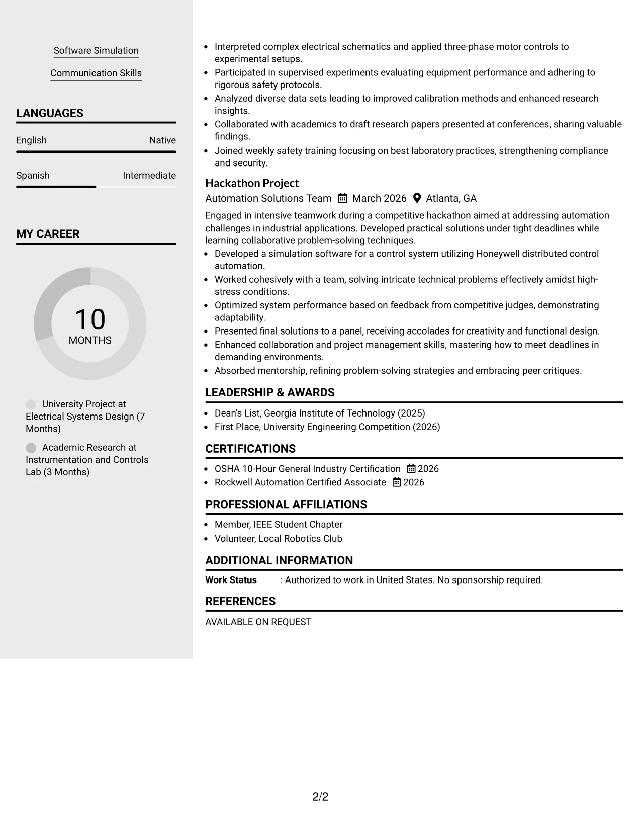 Resume Example Page 2