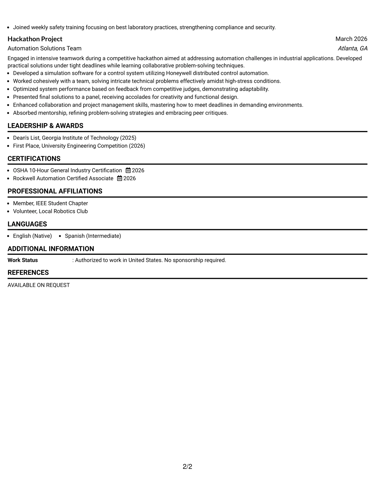 Resume Example Page 2