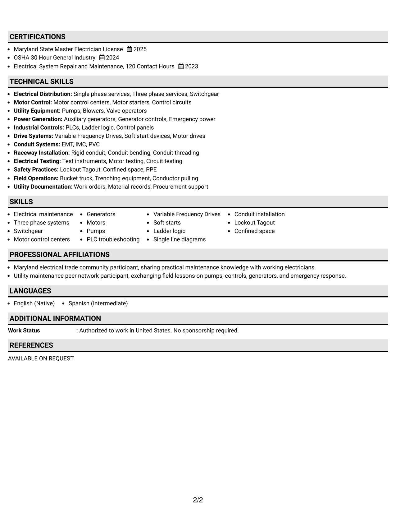 Resume Example Page 2