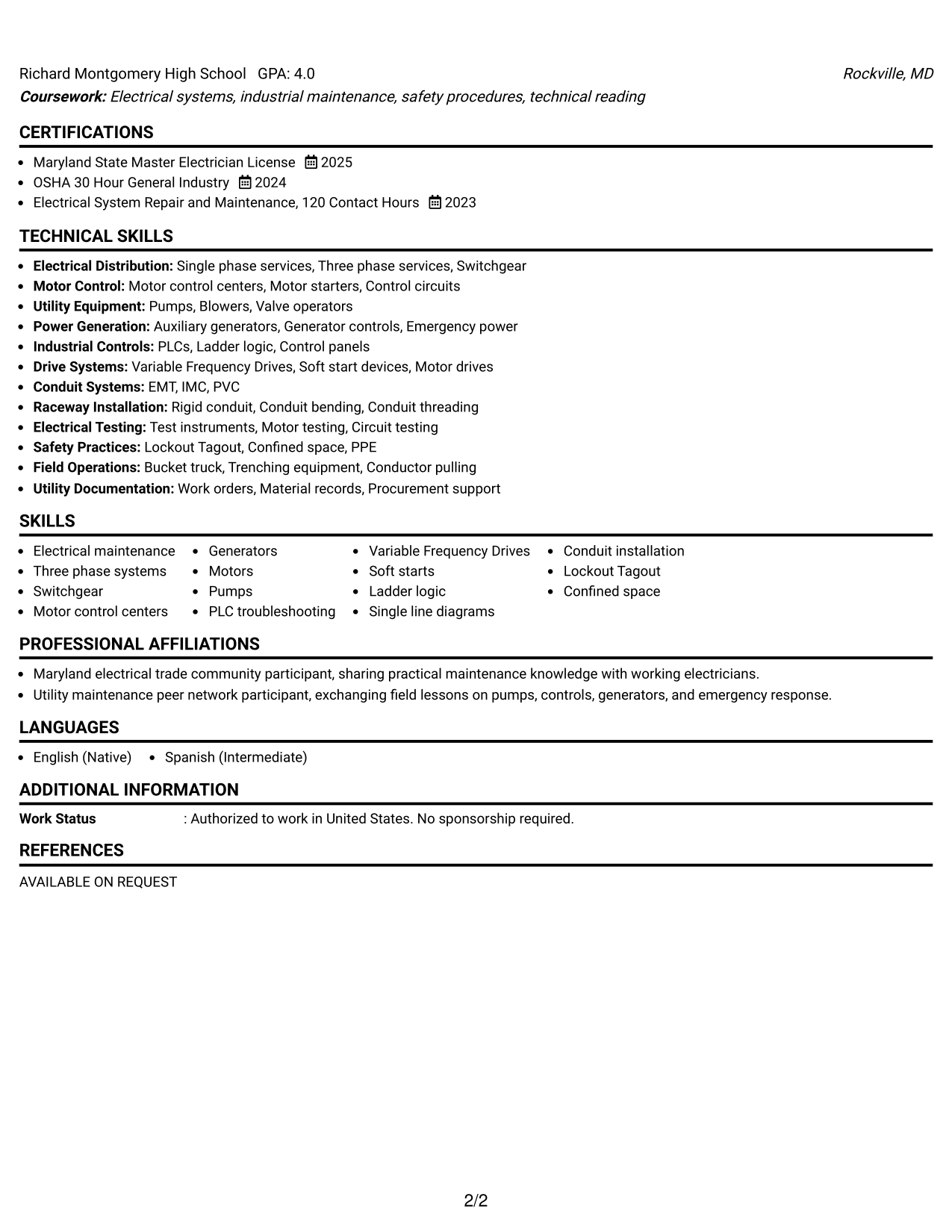 Resume Example Page 2