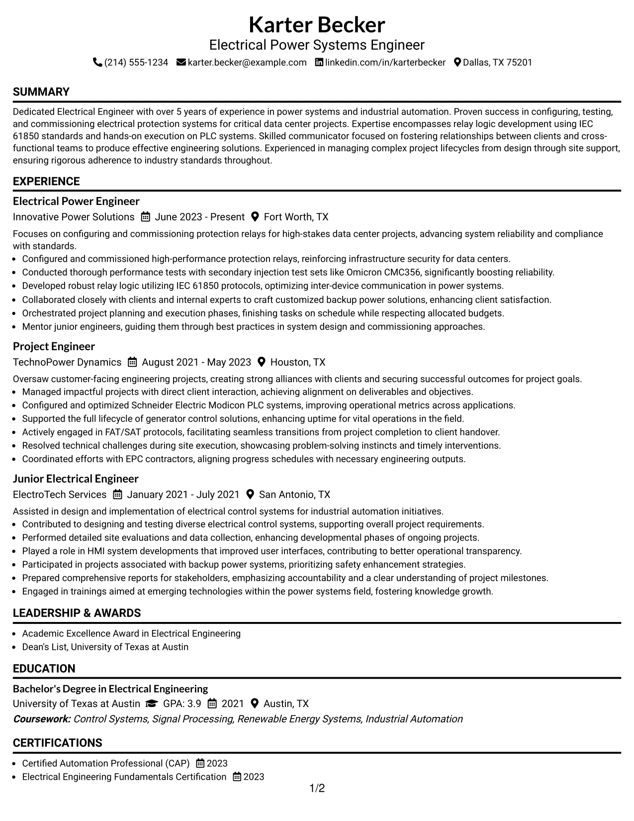 Resume Example Page 1